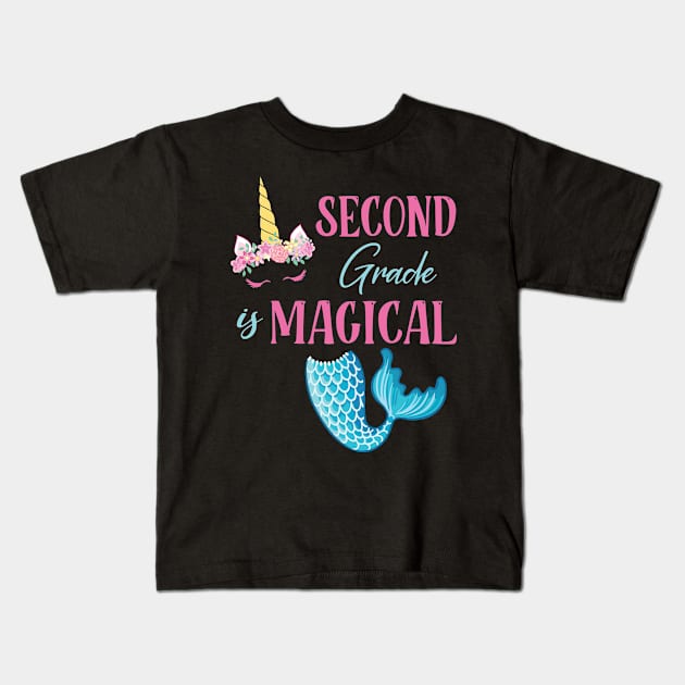 Flowers Unicorn Mermaid Second Grade Magical Student Teacher Kids T-Shirt by joandraelliot